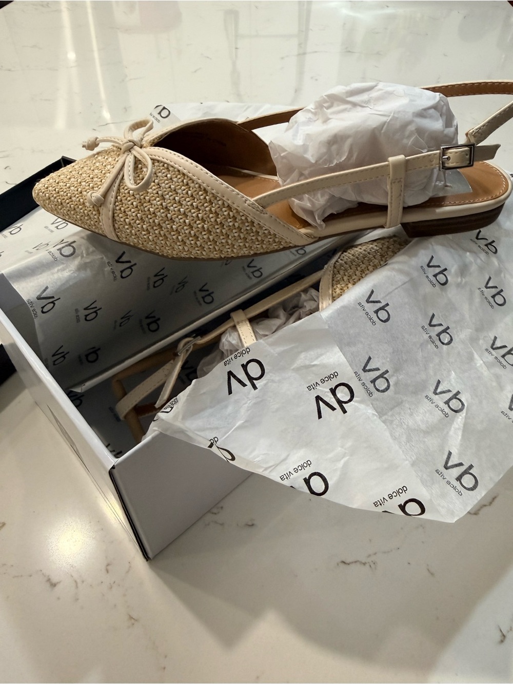 Dolce Vita Cream Raffia Pointed-Toe Slingback Mules